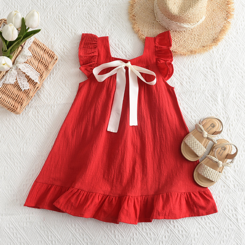 Girls' Silk Belt Vacation Cotton Dress