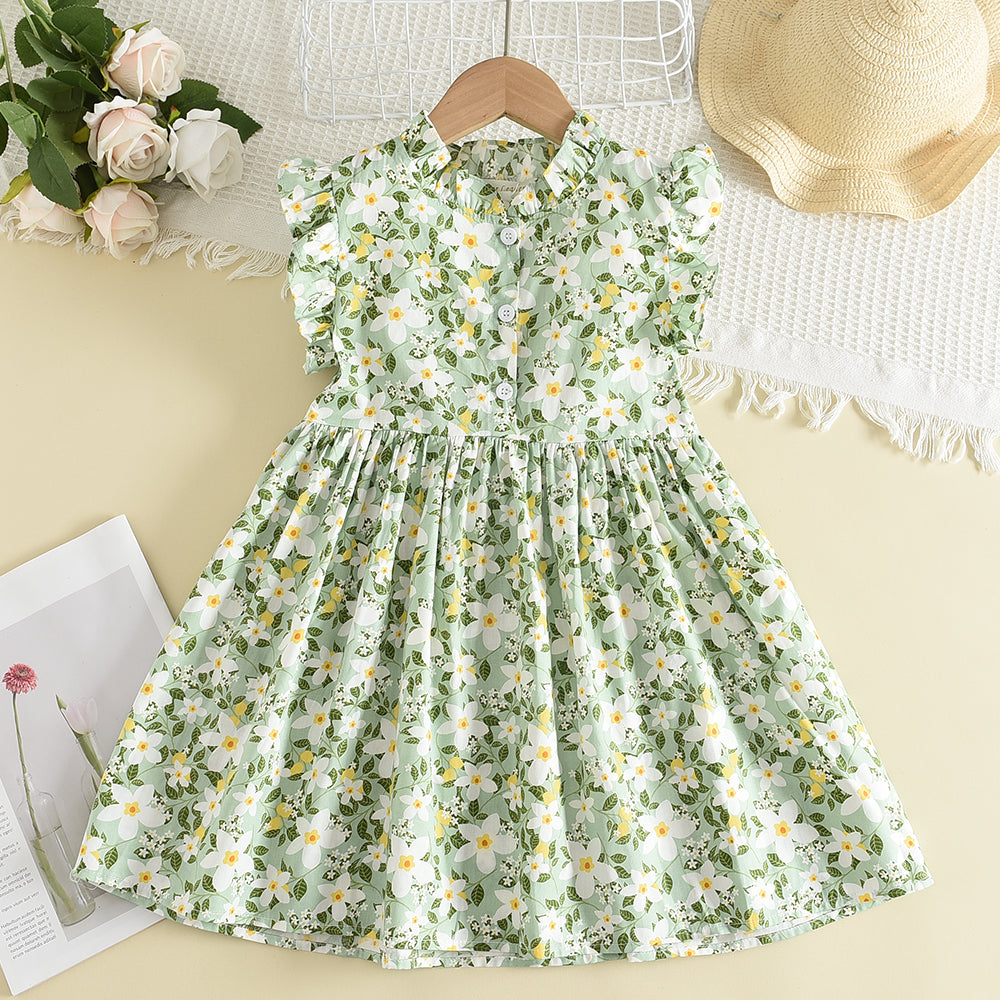 Girls' Floral Printing Vacation Dress