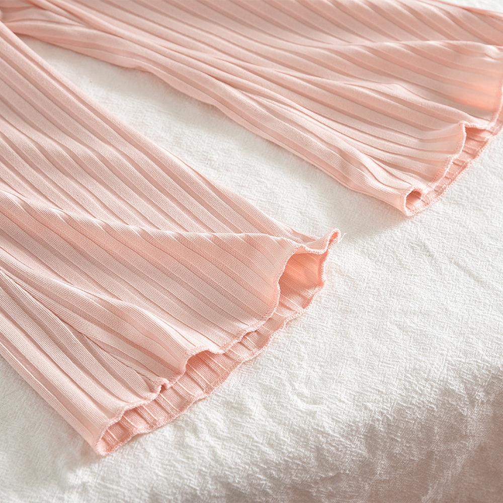 Girls' Ribbed Cardigan+Trousers Cute Baby Pajamas Set