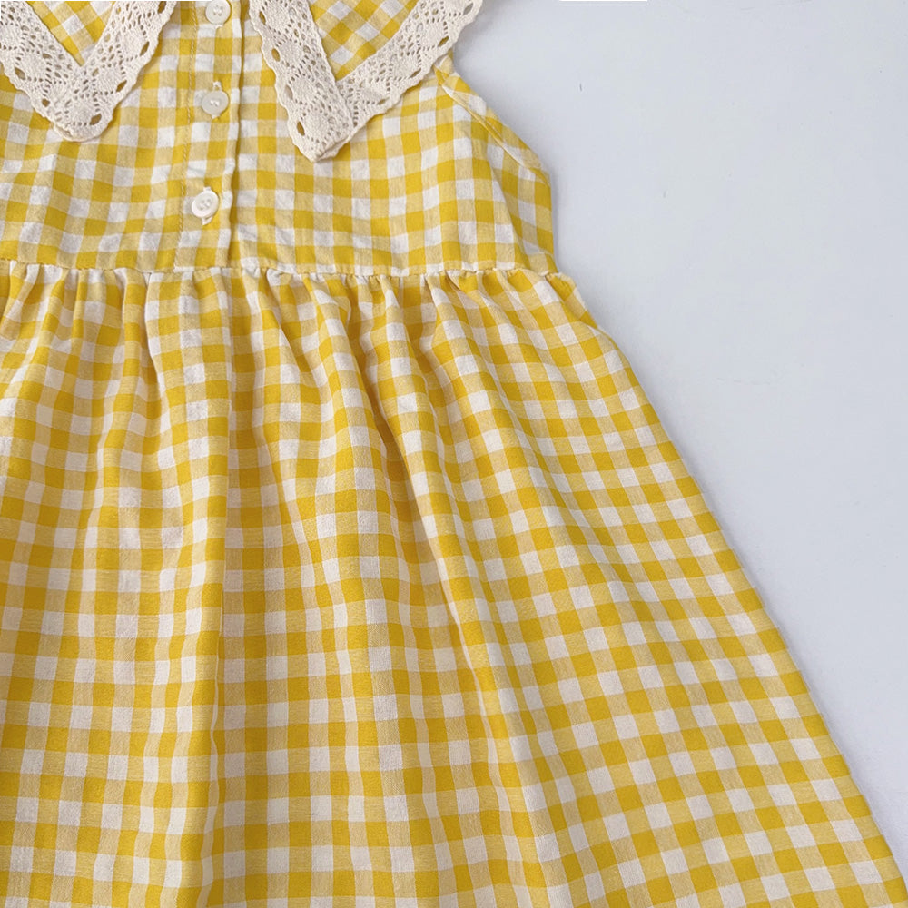 Girls' Plaid Pattern Lace Dress