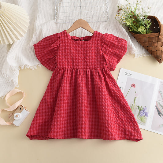 Girls' Plaid Bow Vacation Dress
