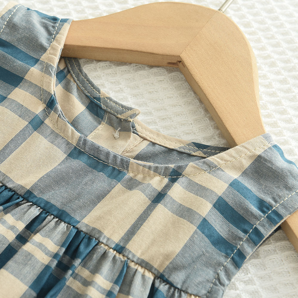 Girls' Plaid Sleeveless Top+Pant 2PCS Set