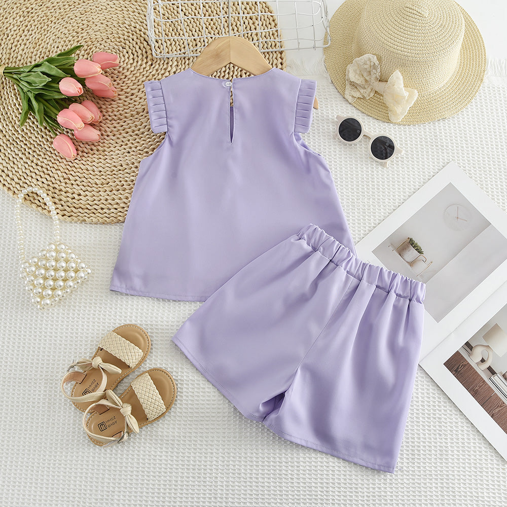 Girls' Flowers Shorts Elegant Set
