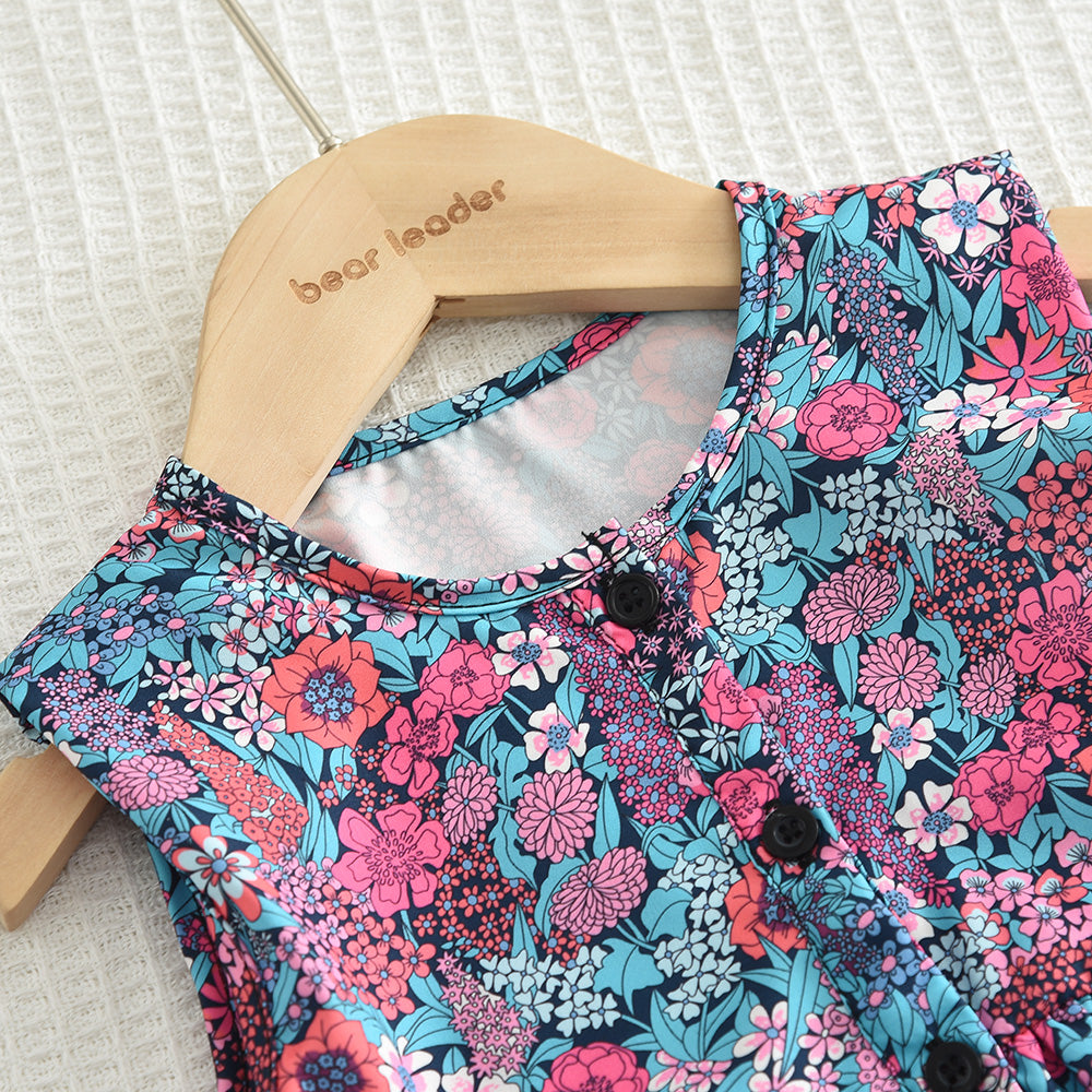 Girls' Floral Printing Top+Trousers Set