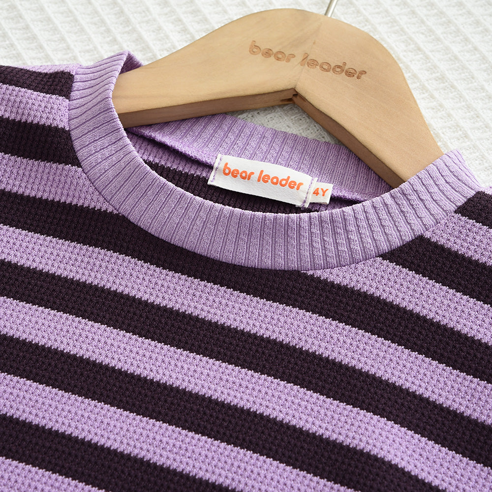 Girls' Contrast Colors Stripes Classic Casual Set