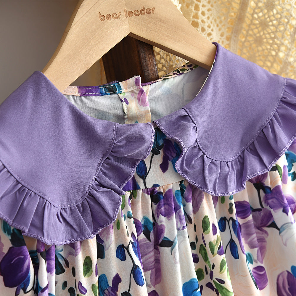 Girls' Floral Printing Loose Style Vintage Dress