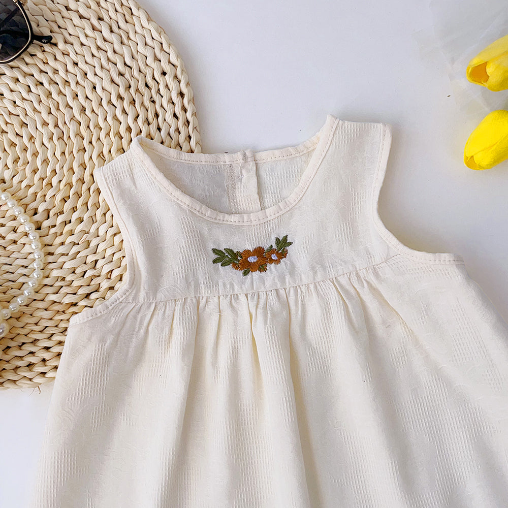 Girls' Floral Embroidery Cotton Dress