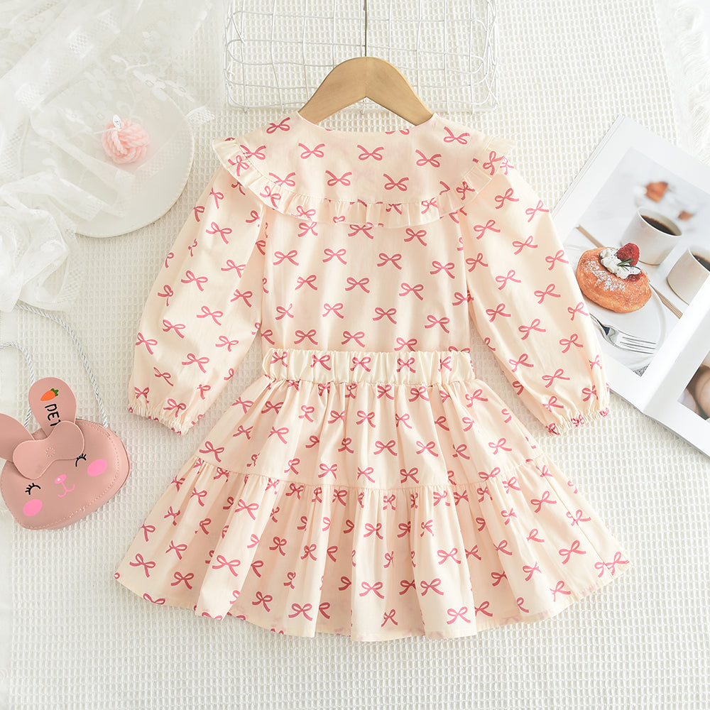 Girls' Bow-knot Printing Shirt+Patchwork Skirt Set