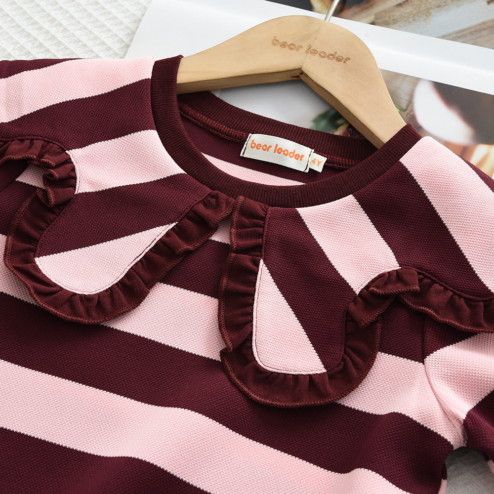 Girls' Stripes Large Lapel Casual Dress
