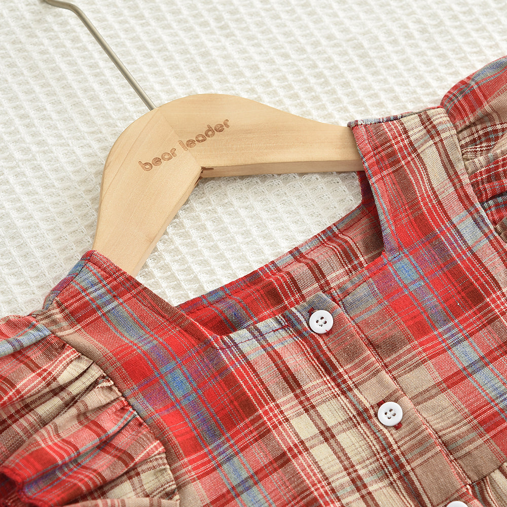 Girls' Contrast Colors Plaid Shirt+Loose Pant Set