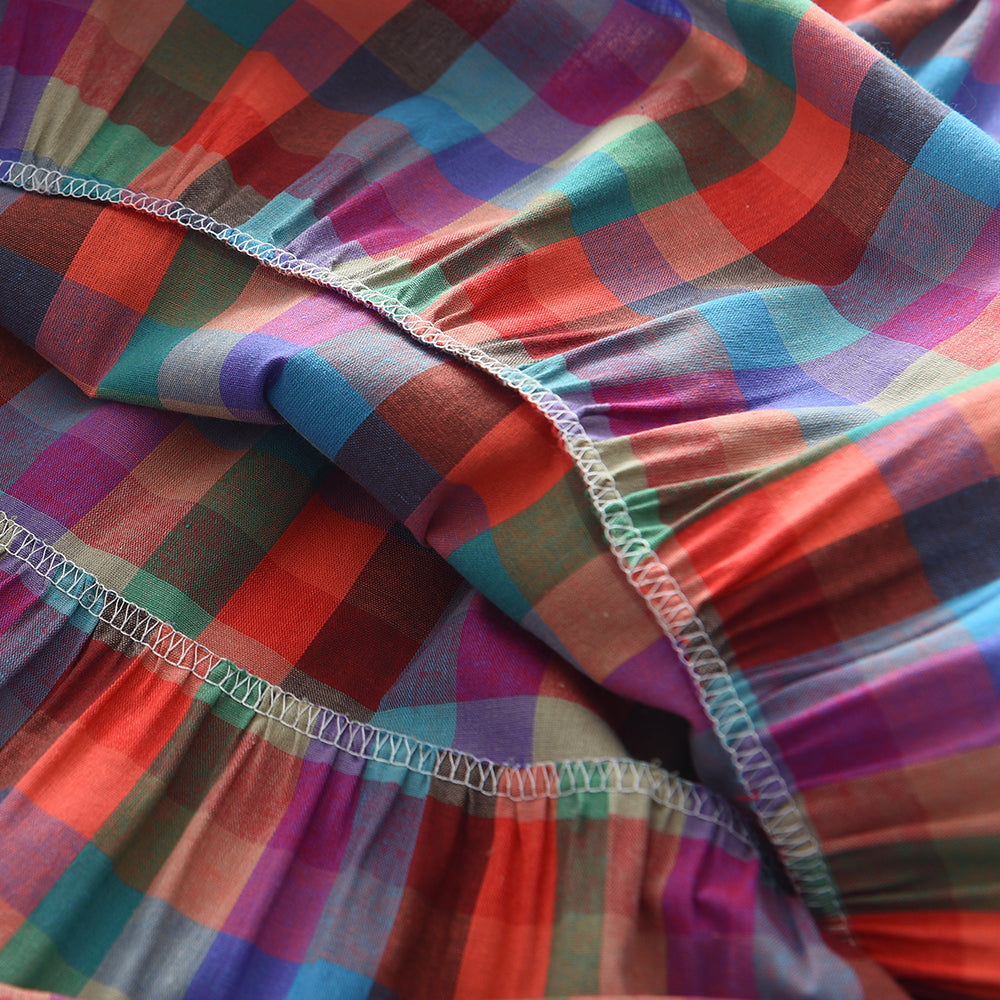 Girls' Plaid Pattern Contrast Colors Sun Dress