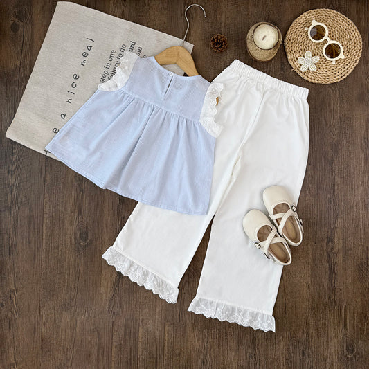 Girls' Lace Top+Trousers Kids Cute Set