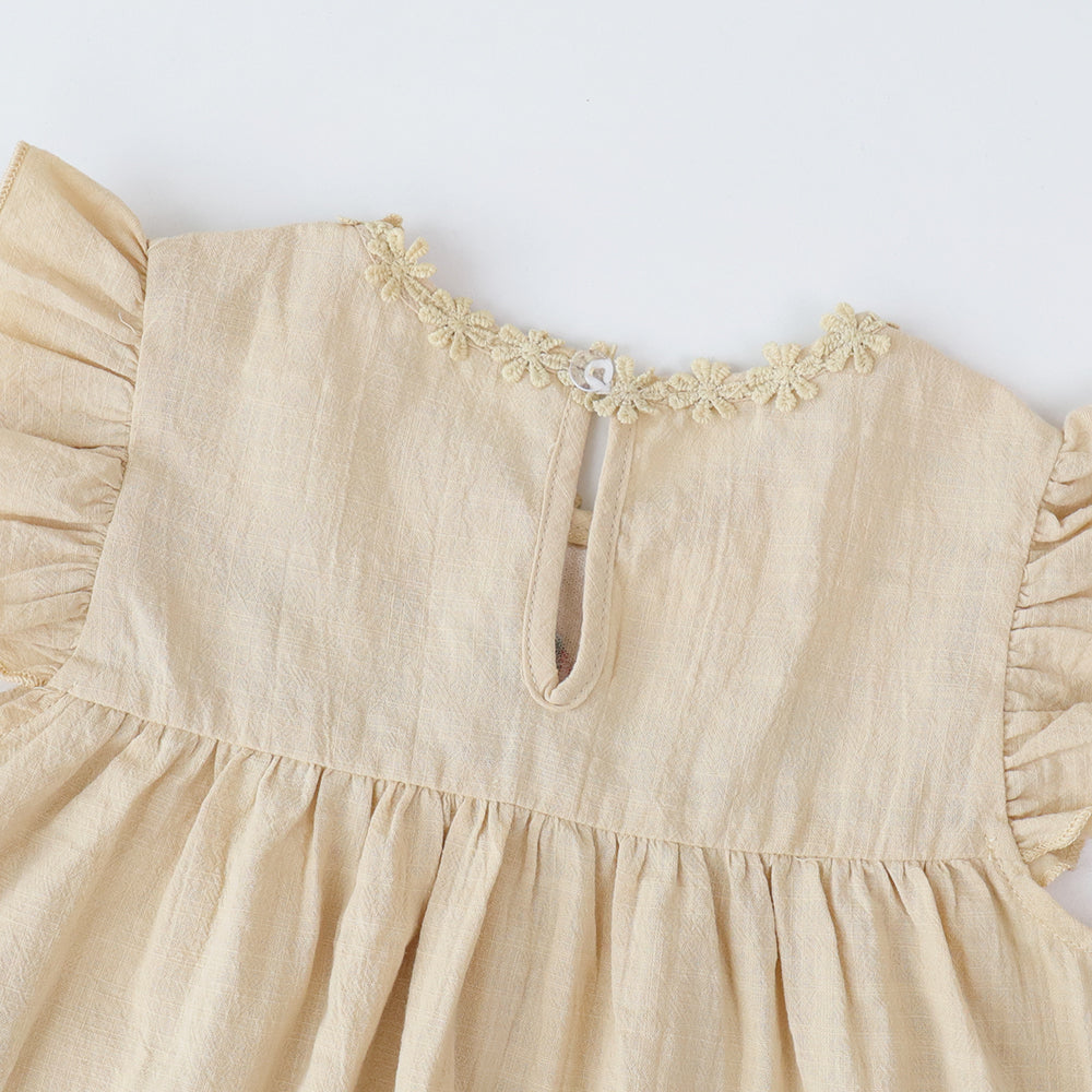 Girls' Floral Embroidery Pockets Cotton Dress