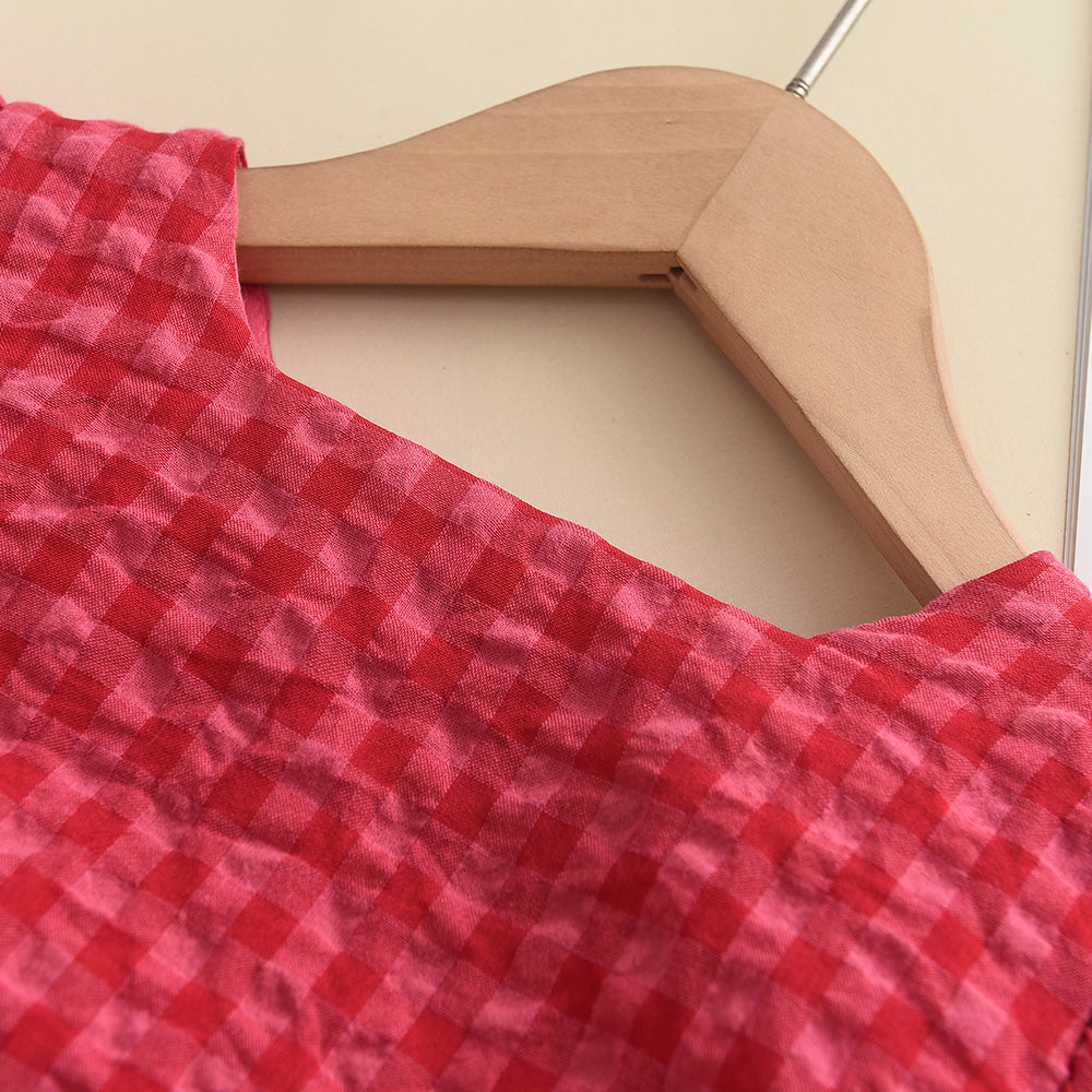 Girls' Plaid Bow Vacation Dress