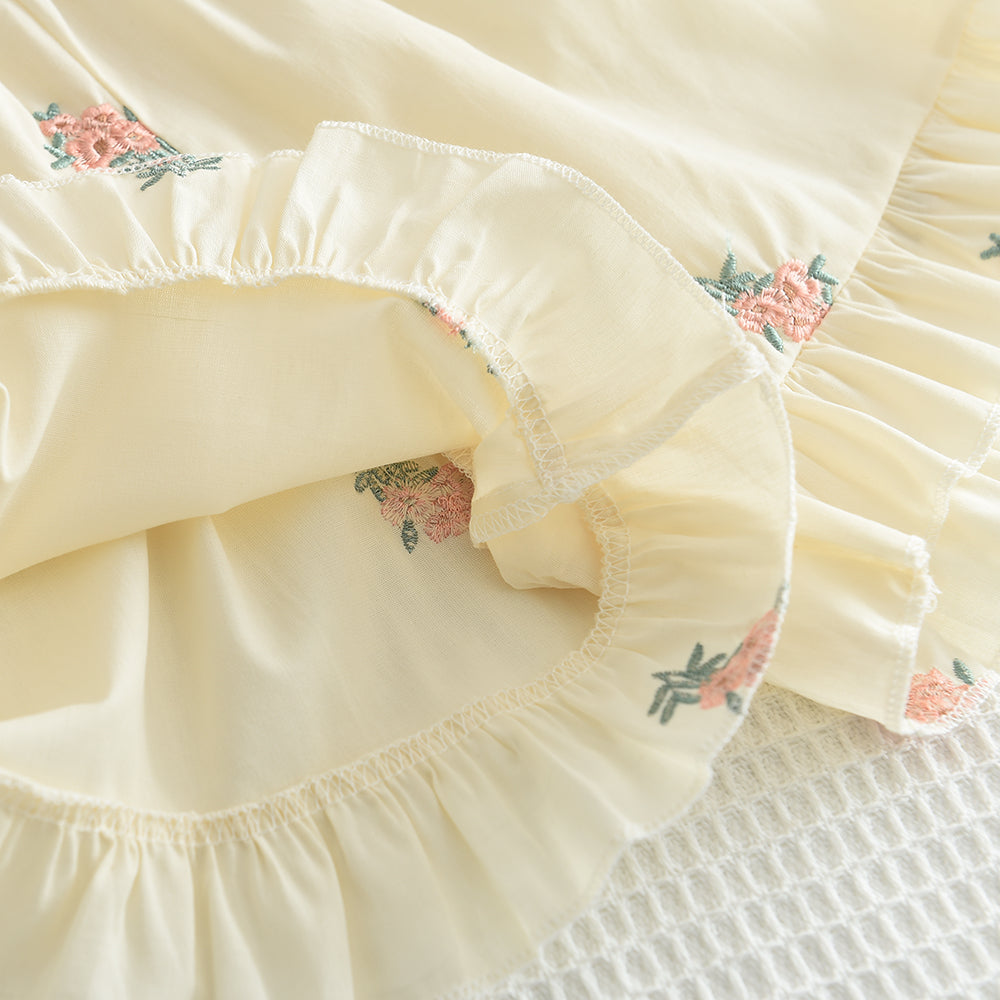 Girls' Floral Embroidery Ruffle Cotton Set