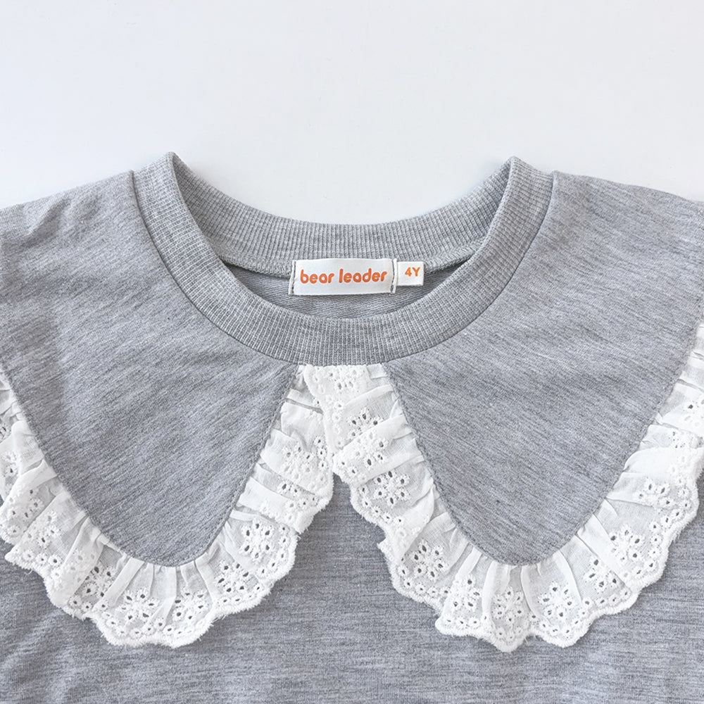 Girls' Lace Collar Simple Style Casual Set