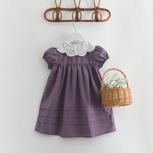 Girls' Floral Collar Cute Dress