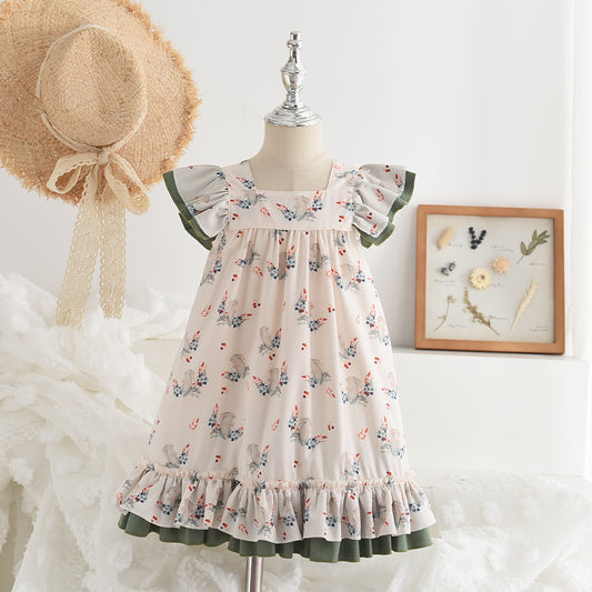 Girls' Cartoon Printing Bow-knot Vintage Dress