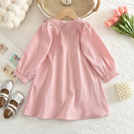 Girls' Bow-knot Long Sleeve Casual Dress