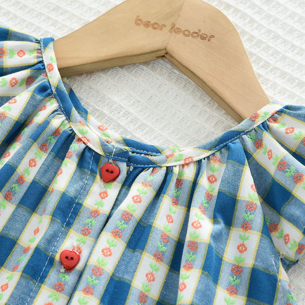 Girls' Contrast Colors Plaid Shorts Set