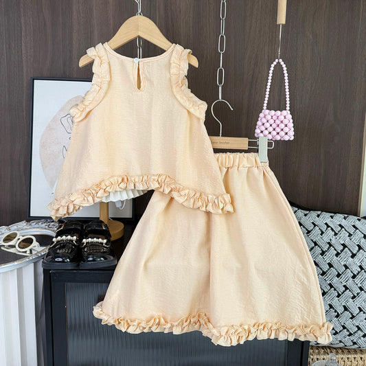 Girls' Ruffle Top+Skirt 2pcs Set