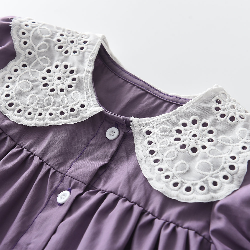 Girls' Floral Collar Cute Dress