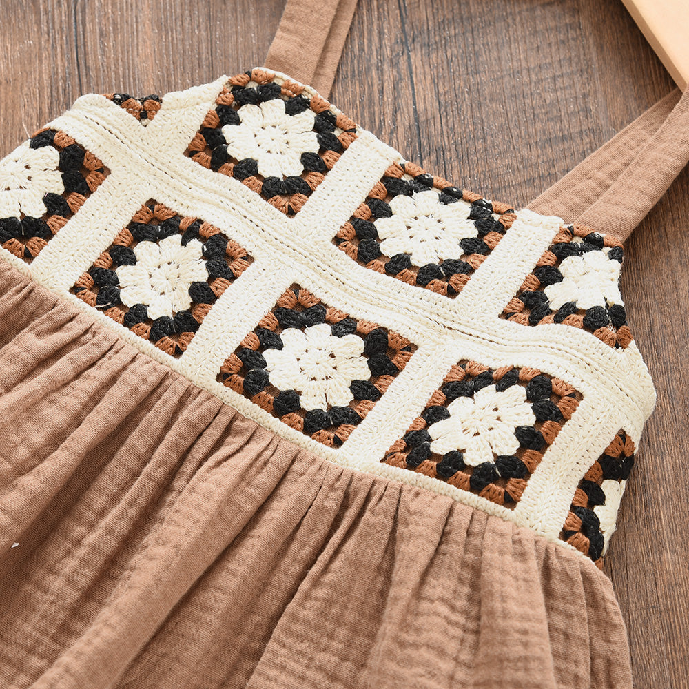 Girls' Ethnic Style Knitting Sun-top+Pant Organic Cotton Set
