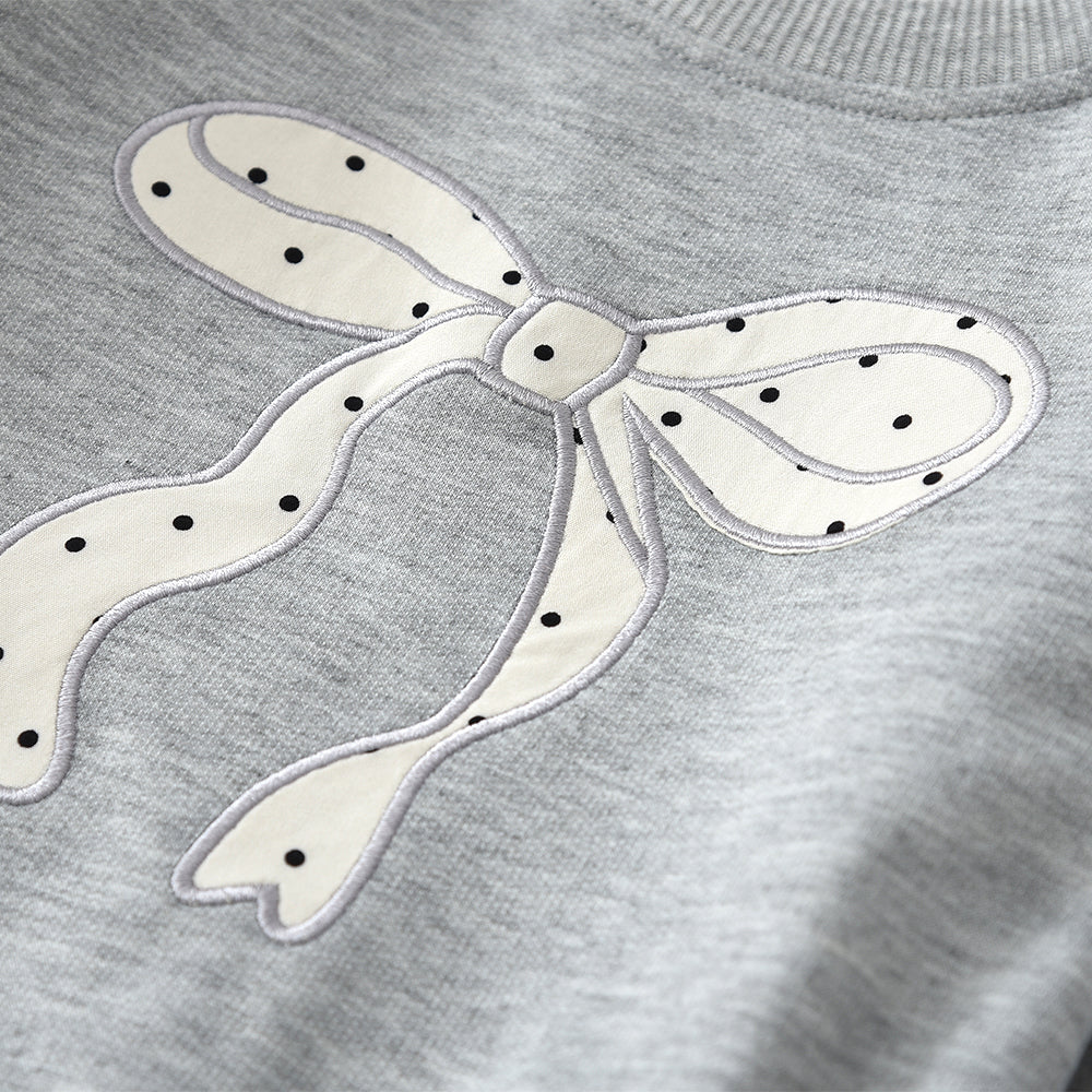 Girls' Cartoon Bow-knot Sweatshirt+Dots Skirt Set
