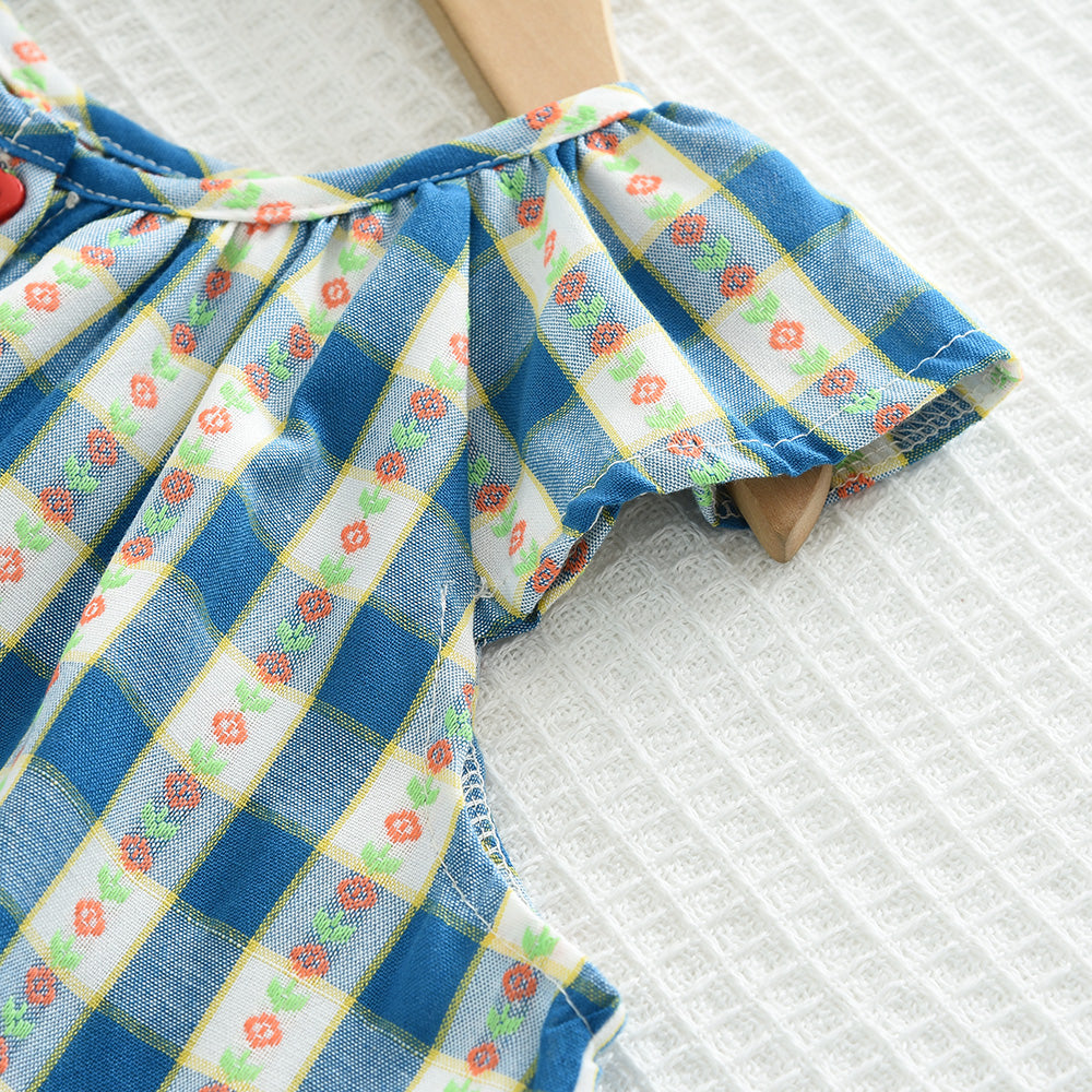 Girls' Contrast Colors Plaid Shorts Set