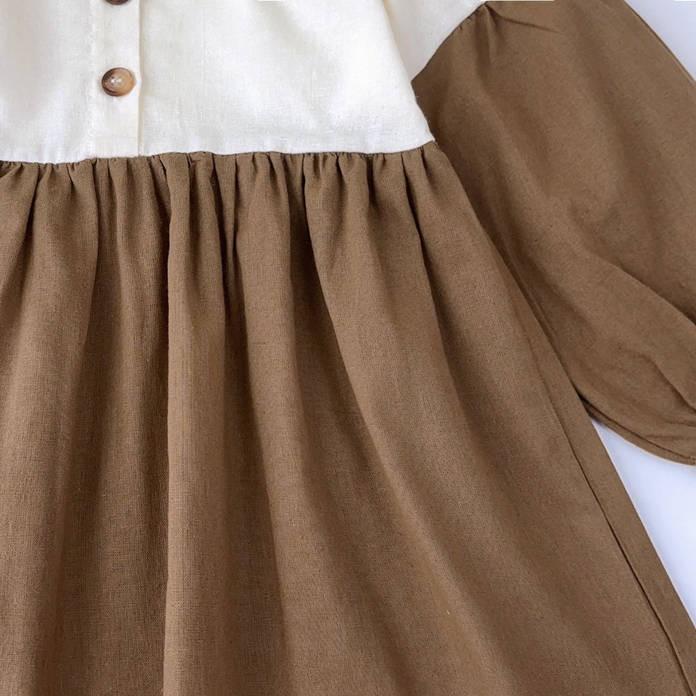 Girls' Contrast Colors Cotton Casual Dress