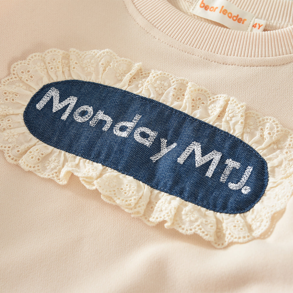 Girls' Letters Lace Casual Sweatshirt Set