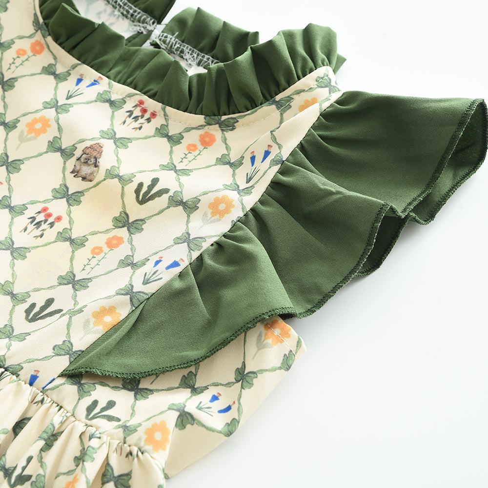 Girls' Cartoon Printing Ruffle Dress