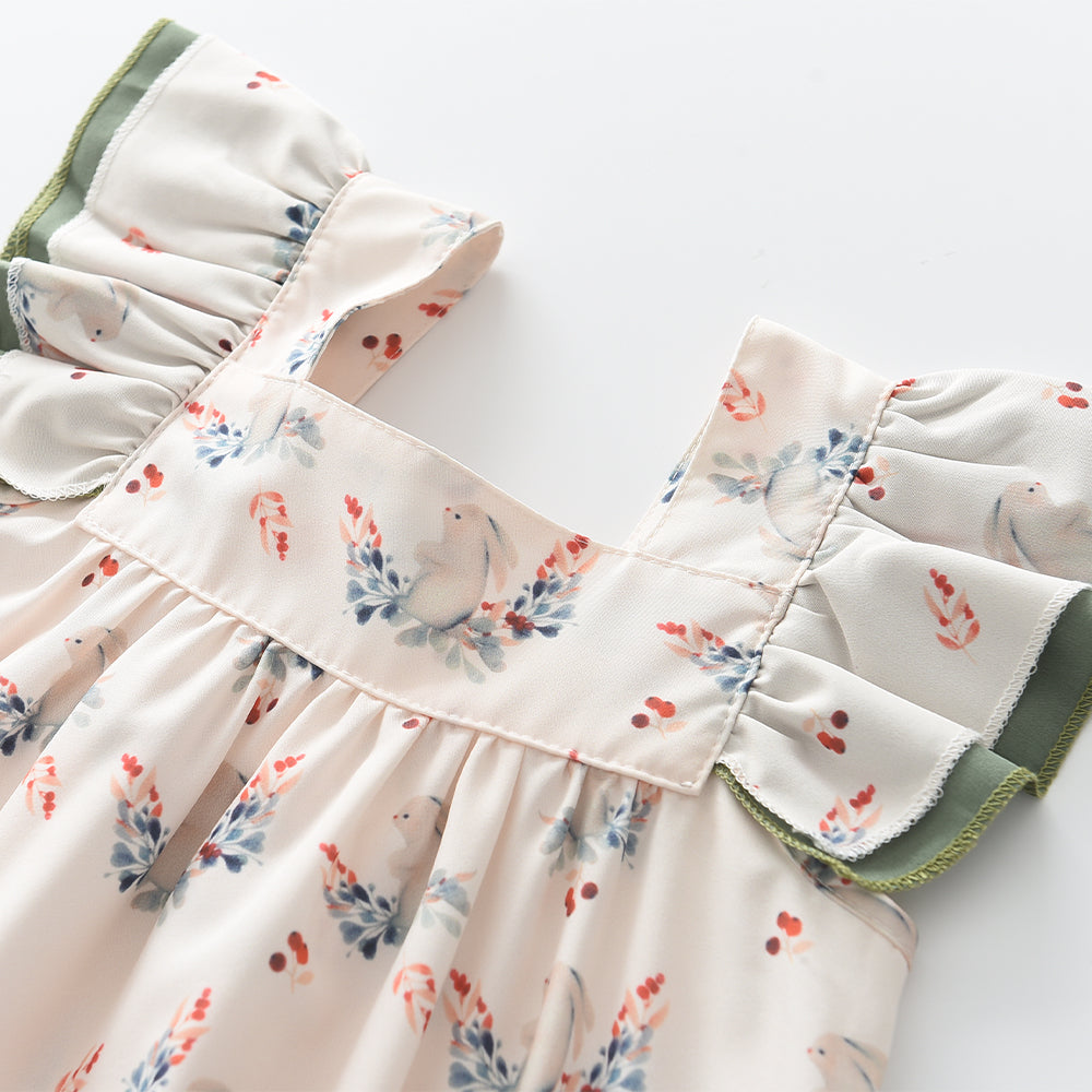 Girls' Cartoon Printing Bow-knot Vintage Dress