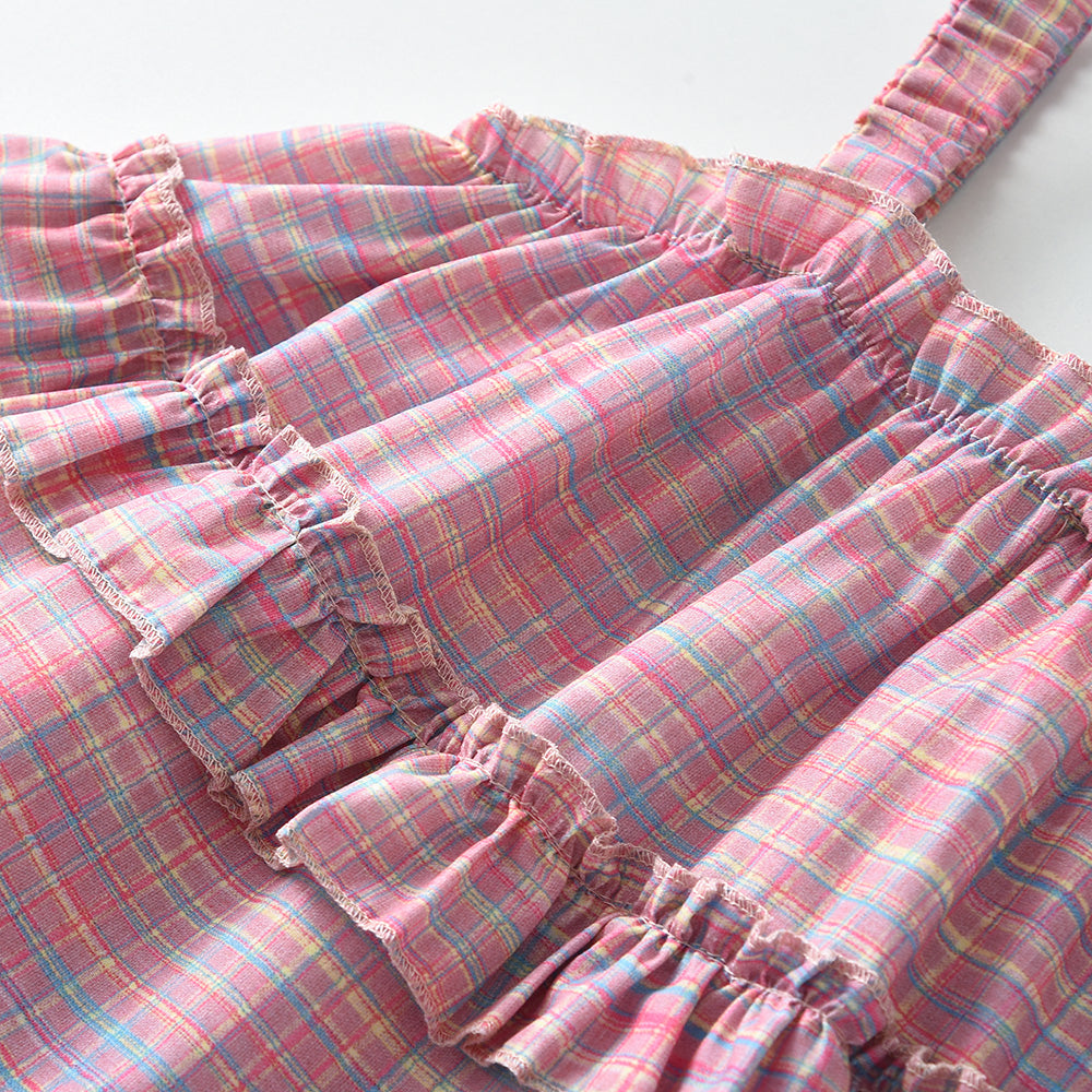 Girls' Plaid Sun-top+Trousers Vacation Set