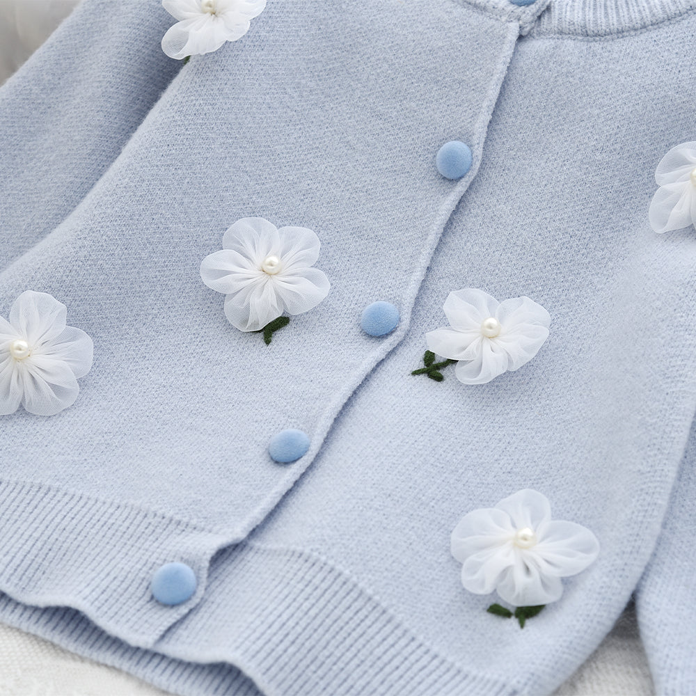 Girls' Lace Flowers Knitted Cardigan+Skirt 2pcs Set