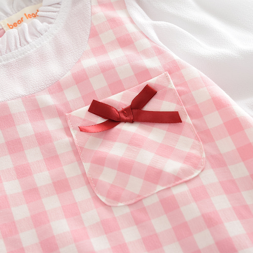 Girls' Bow-knot Patchwork Plaid Dress