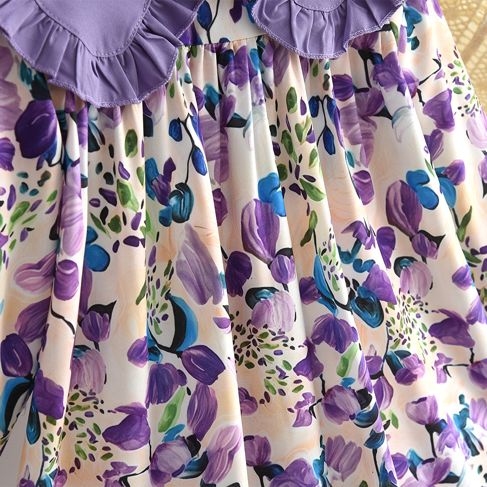 Girls' Floral Printing Loose Style Vintage Dress
