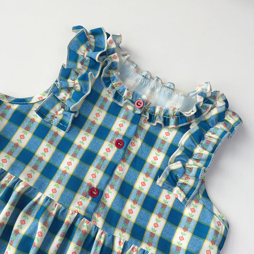 Girls' Ruffle Plaid Pattern Cute Dress