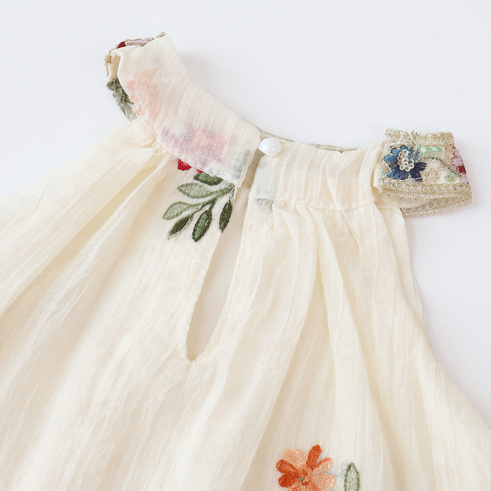Girls' Floral Embroidery Ethnic Style Vacation Sun Dress