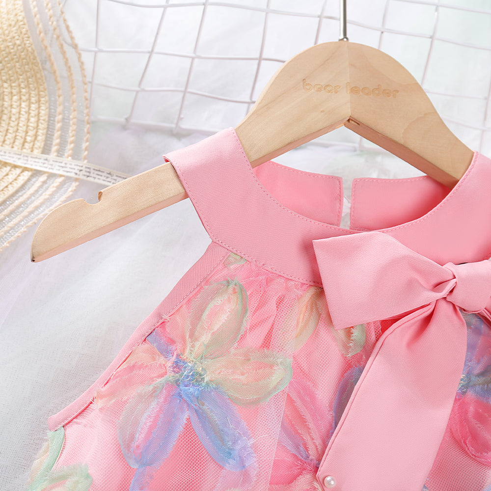 Girls' Multicolored Flowers Mesh Dress