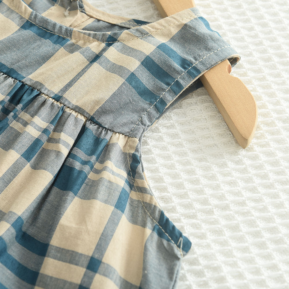 Girls' Plaid Sleeveless Top+Pant 2PCS Set