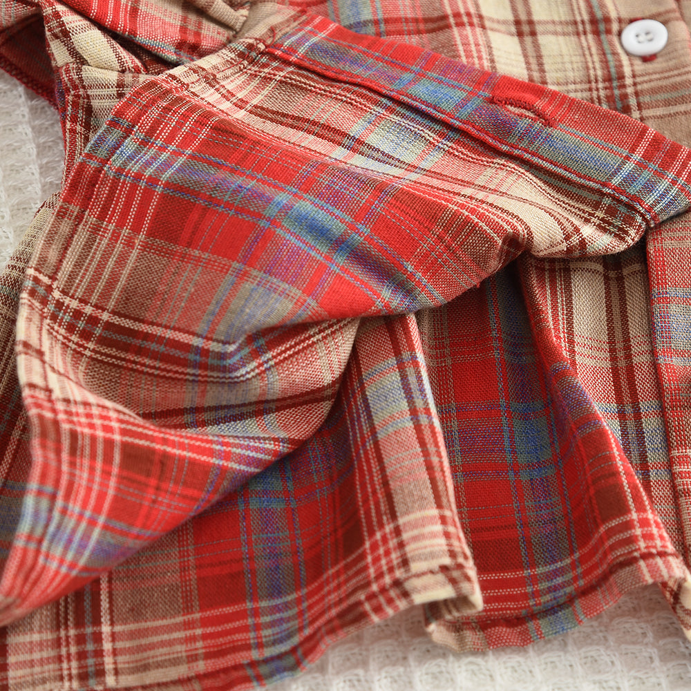 Girls' Contrast Colors Plaid Shirt+Loose Pant Set