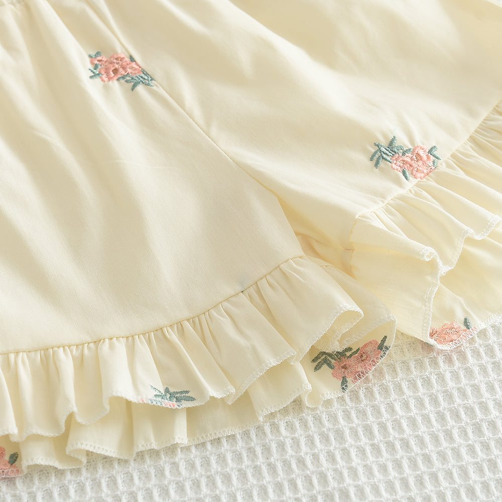 Girls' Floral Embroidery Ruffle Cotton Set