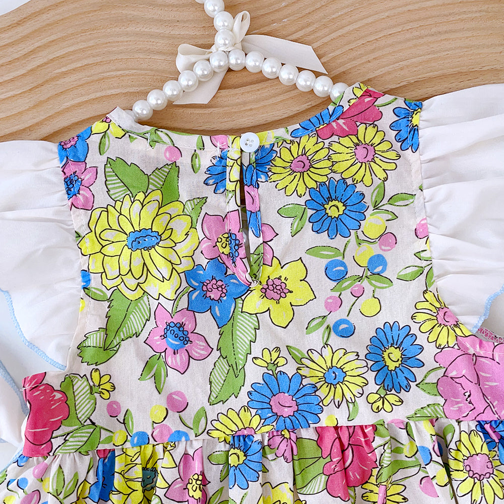 Girls' Floral Printing Bow-knot Princess Dress