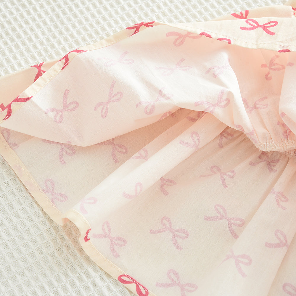 Girls' Bow-knot Printing Shirt+Patchwork Skirt Set