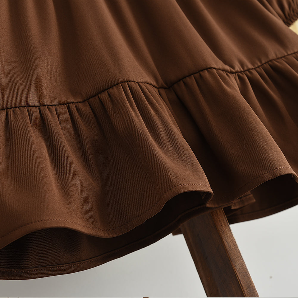 Ruffle Long Sleeve Dress+Fluffy Vest 2pcs Girls' Dress Set