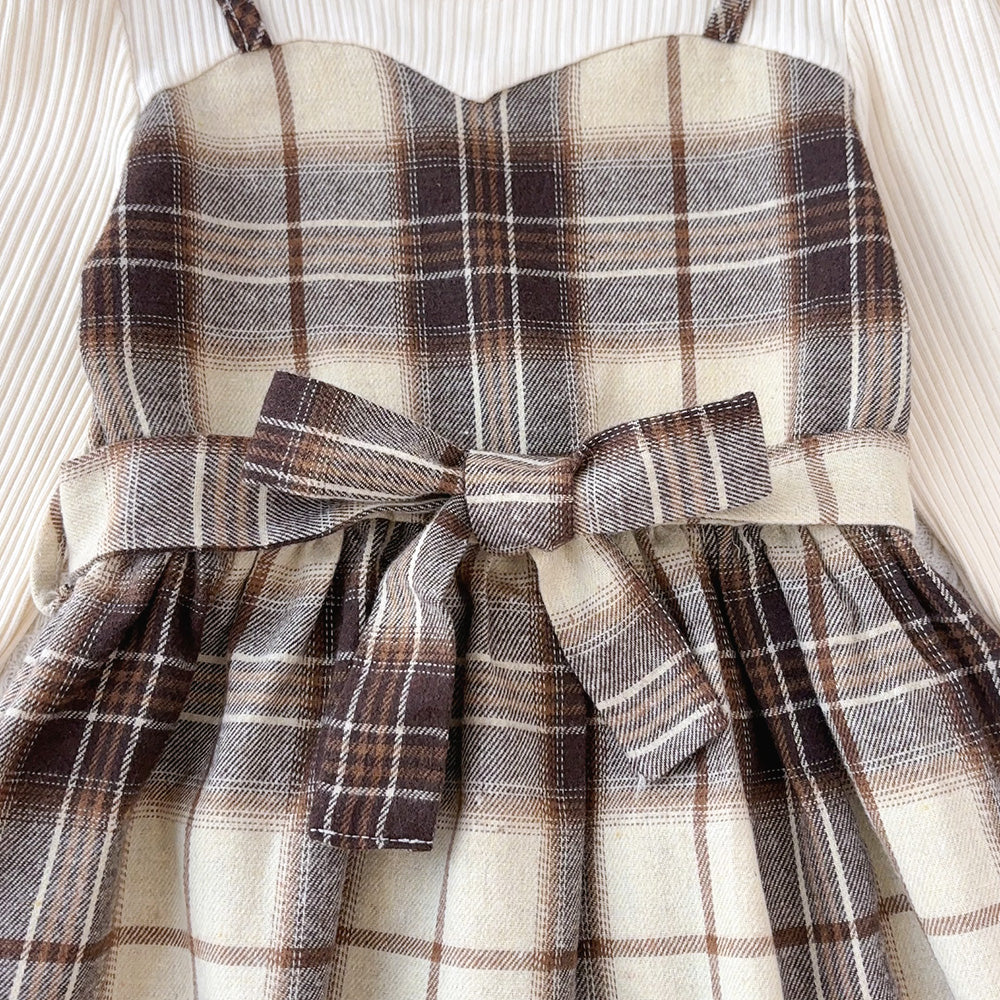 Girls' Plaid Patchwork Dress Free Hat