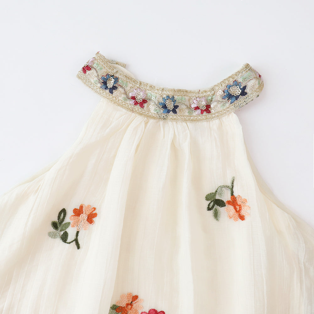 Girls' Floral Embroidery Ethnic Style Vacation Sun Dress