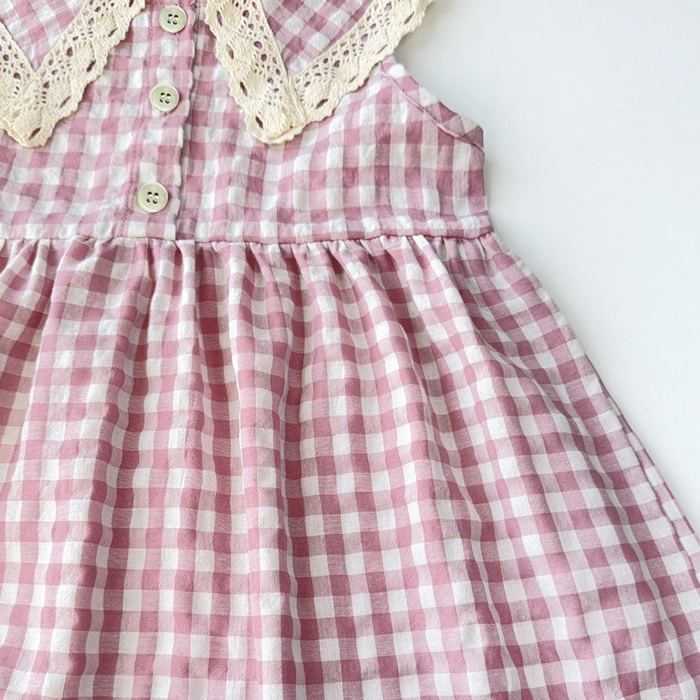 Girls' Plaid Pattern Lace Dress