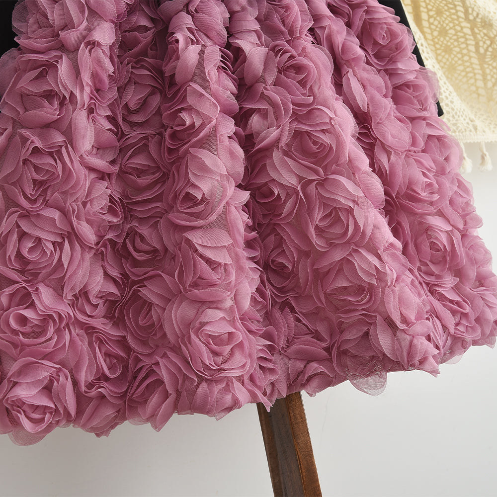Girls' Lace Collar 3d Flowers Bow Dress Fashion Outfit
